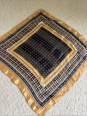 Vintage SYMPHONY SCARF Collectible Square Scarf gold  black